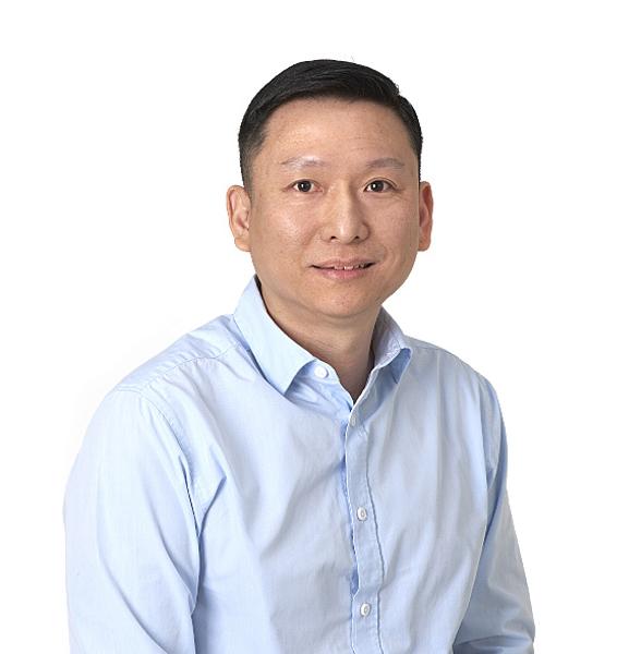 a man in a blue shirt